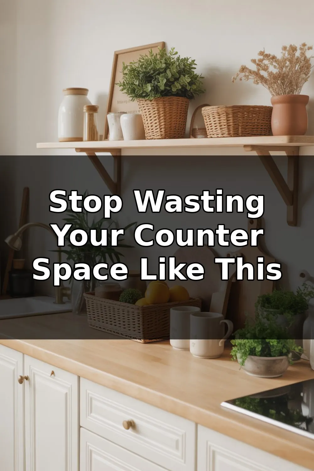 Compact kitchen counter with neatly organized containers, utensil holders, and minimal clutter against white cabinetry.