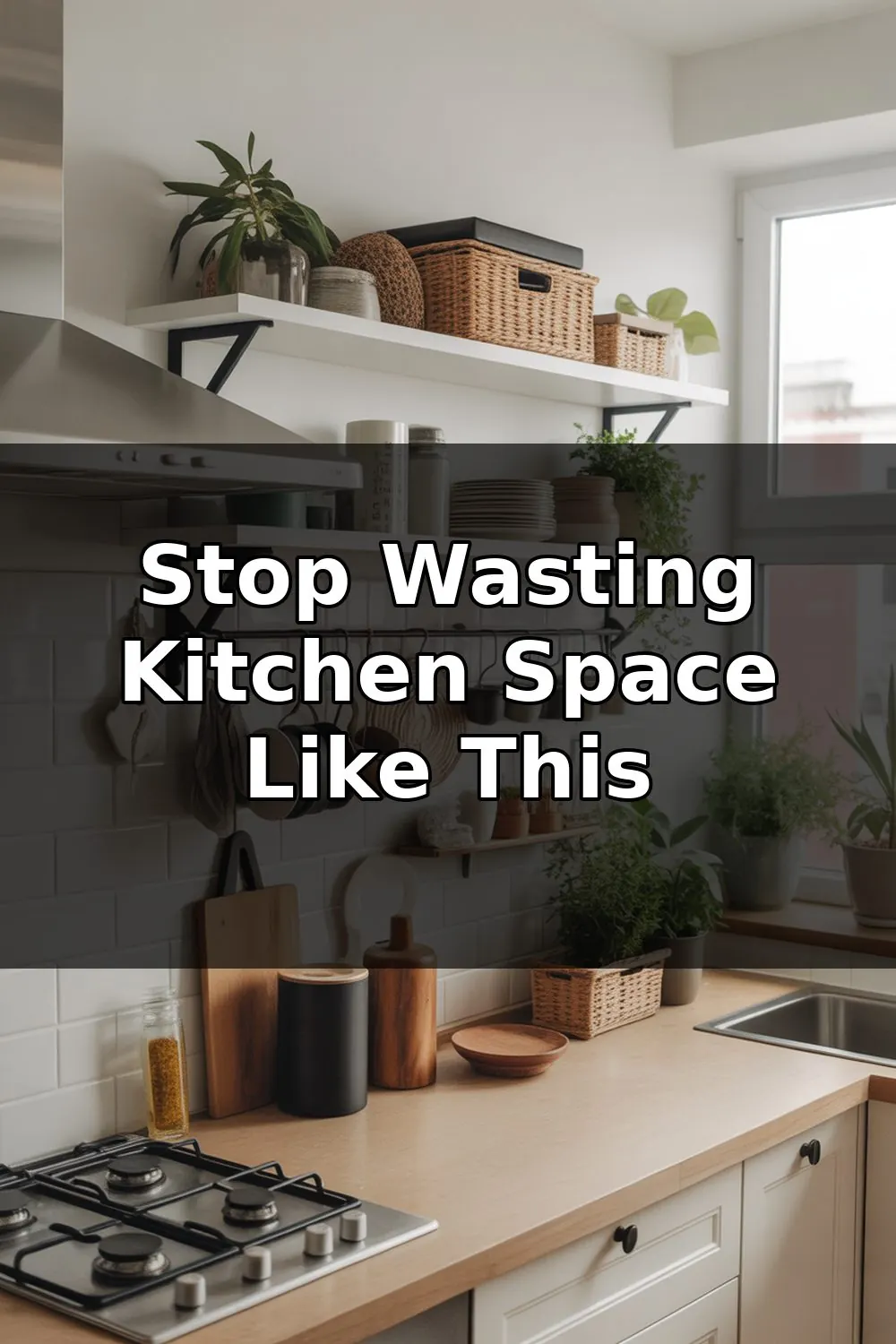 Compact apartment kitchen with open shelving, vertical storage solutions, and organized cabinet interiors demonstrating space-saving storage techniques.