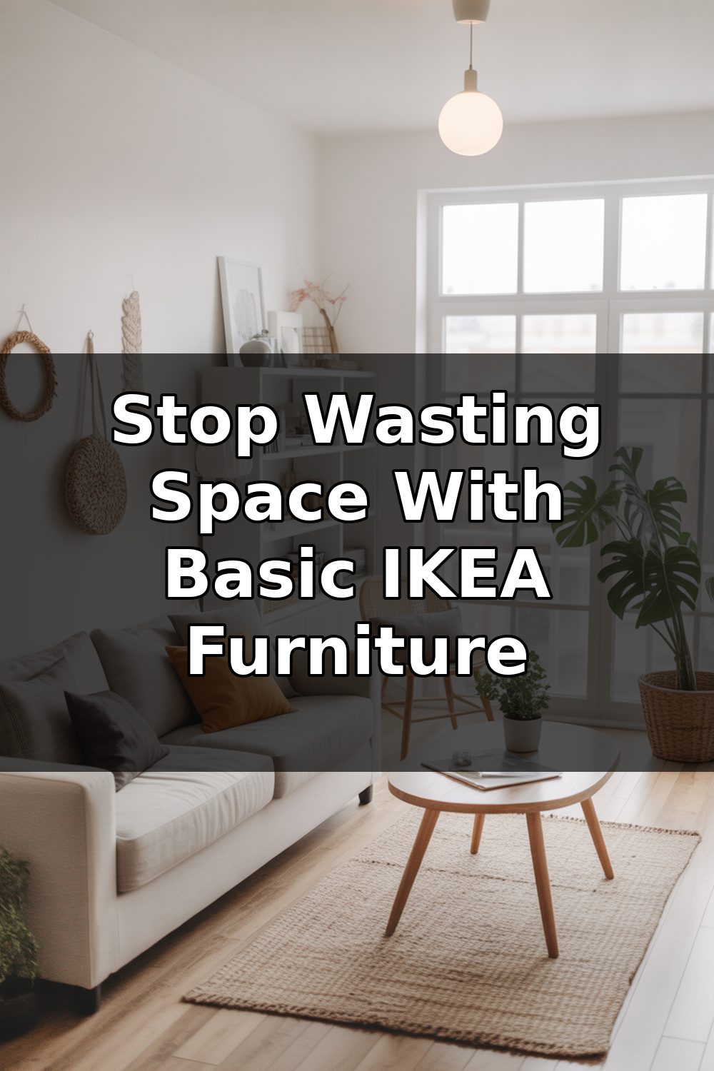 A compact apartment bedroom with IKEA furniture pieces creatively arranged along walls, including a bed with under-storage solutions and shelving that reaches the ceiling.